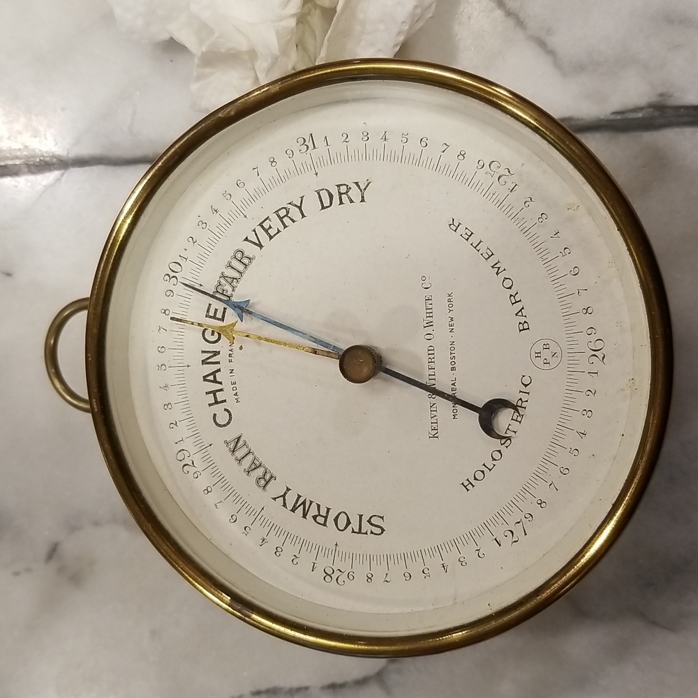 Antique/Vintage Kelvin and Wilfrid O. White Co. Brass Holosteric BarometerFrance